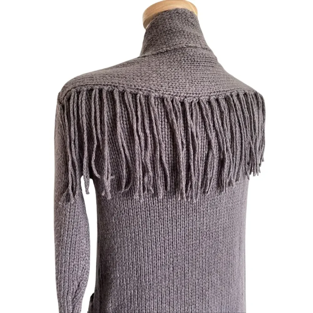 Velvet by Graham and Spencer Mocha Shoulder Fringe Long Cardigan S
